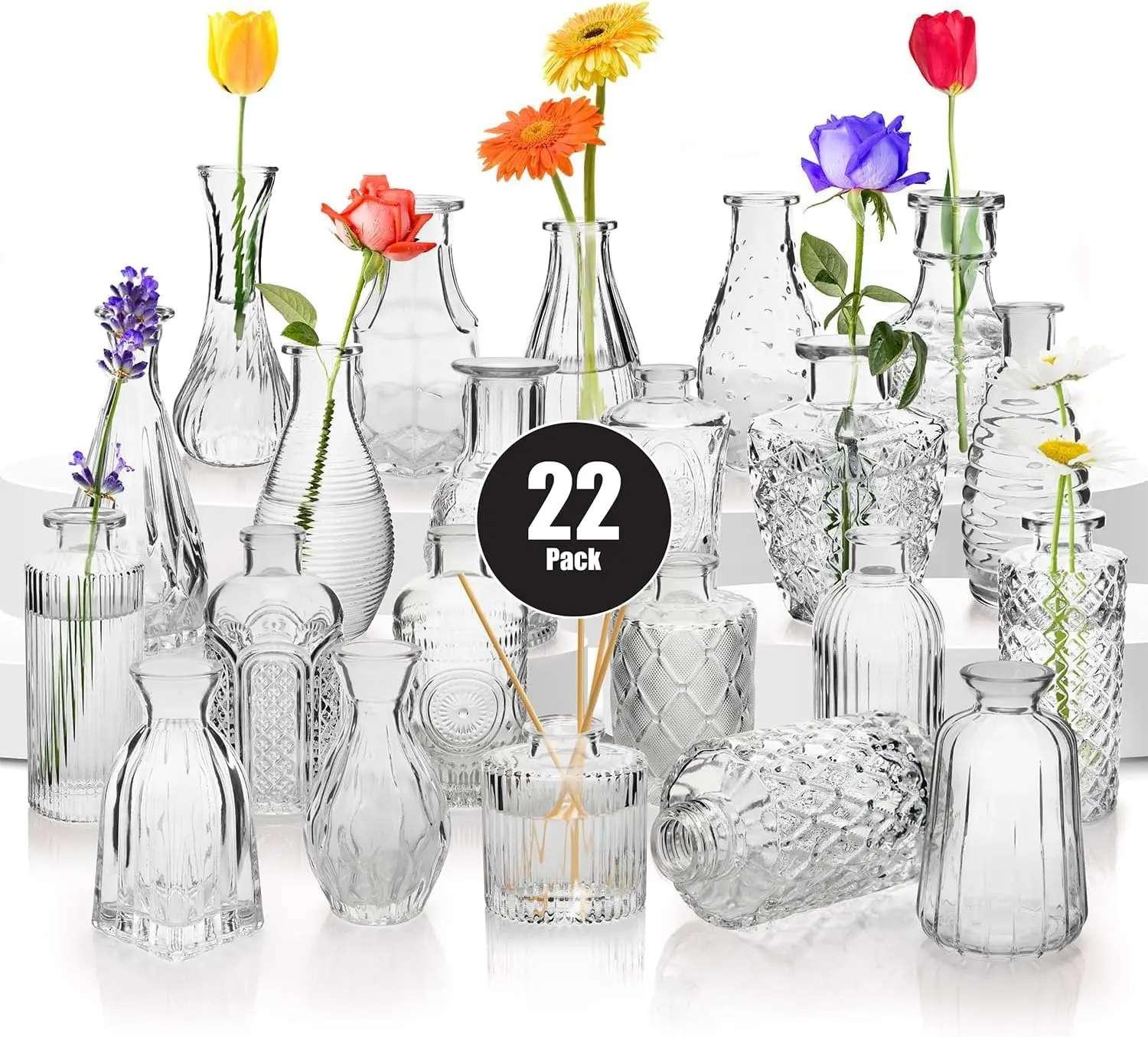 

22 Pack Bud Vase In Bulk - Beahot Clear Flower Vases For Wedding Decorations, Glass Vase For Centerpiece Table Decorations