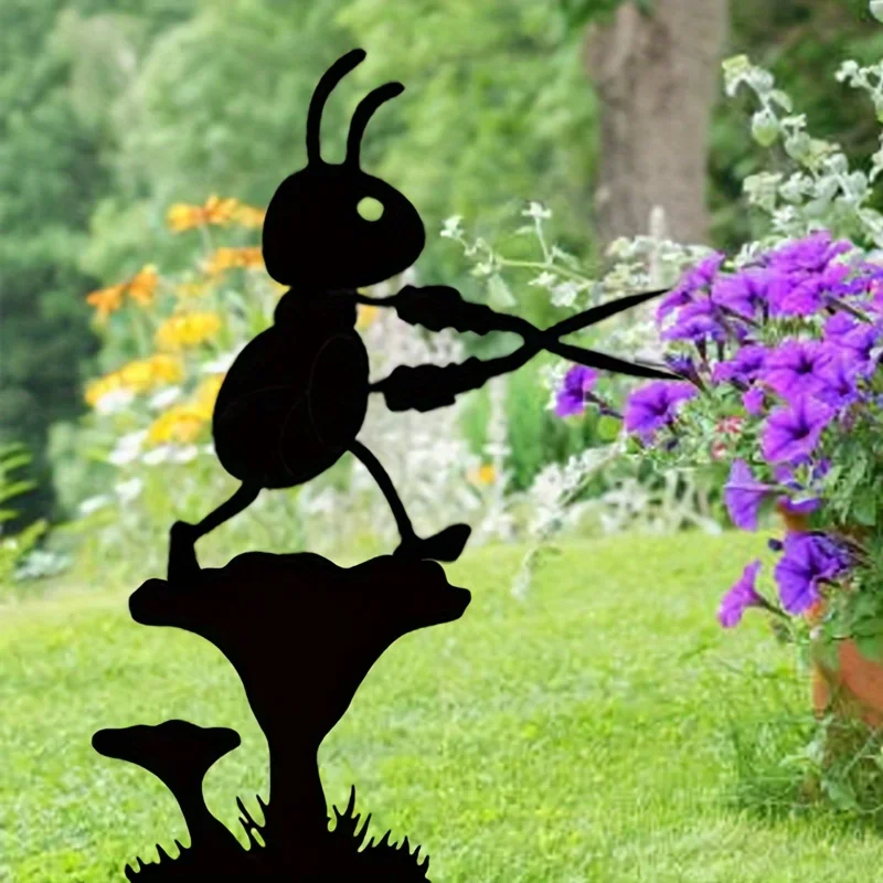 2D Metal Rustic Country Ant Silhouette Garden Stake, Freestanding Metal Insect Sculpture,Iron Yard Art for Outdoor Home Decor