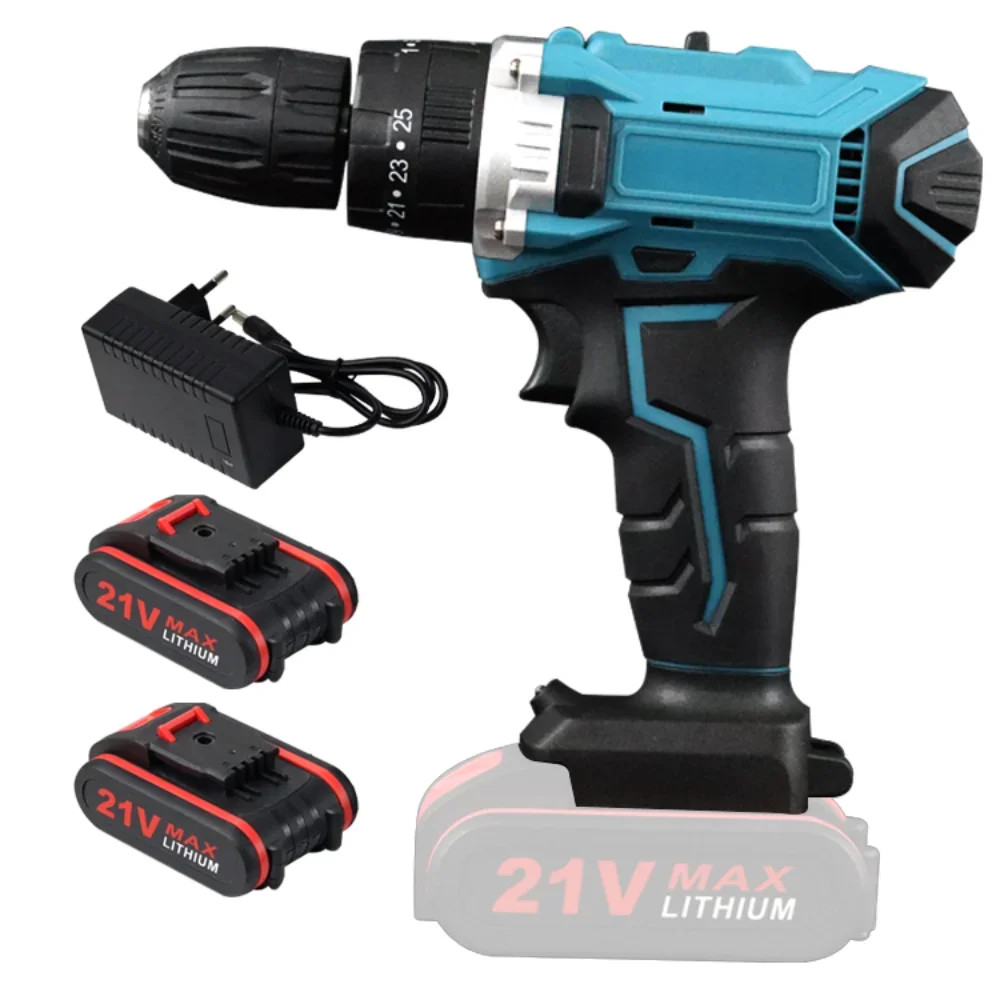 21V 1000W Electric Impact Drill 2 in 1 Electric Cordless Lithium-Ion Battery 2 Speed Power Tools Mini Electric Power Screwdriver