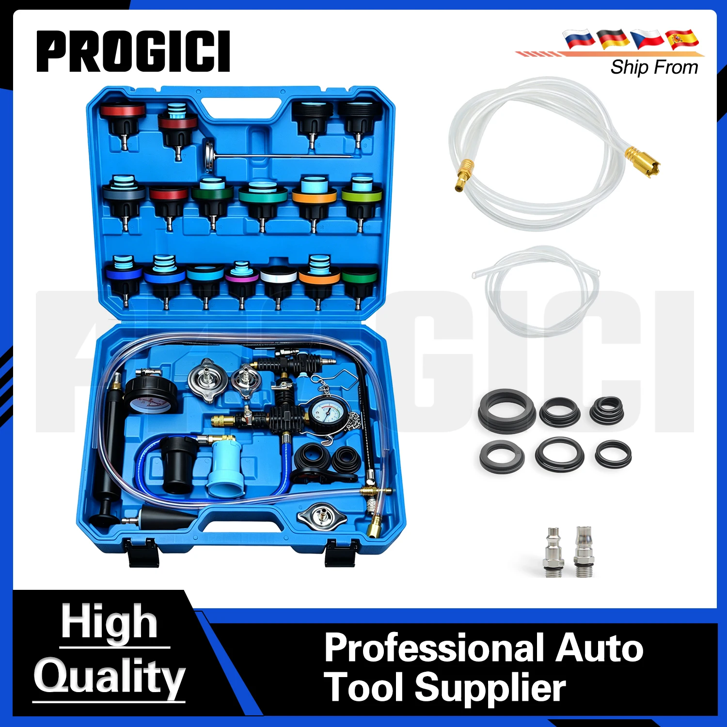 PROGICI 28PCS Sistema di raffreddamento a vuoto, serbatoio di ricarica, test di tenuta, tester universale per pressione del radiatore 3,5 Bar per BMW VW Ford GM