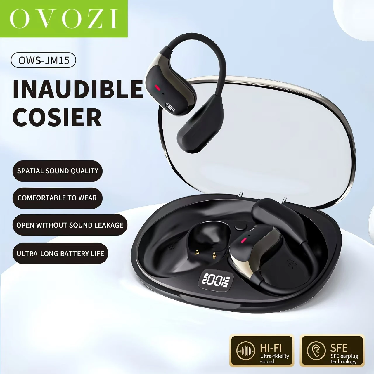 

OVOZI 2025 New Noise Cancelling Headphones: In-Ear Short Handle True Wireless Bluetooth Earphones, Running Sports