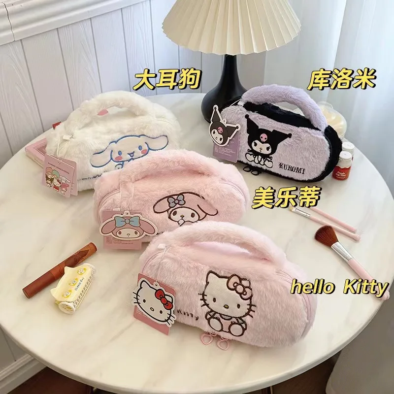 Hello Kitty Cosmetic Bag Sanrio Plush Storage Bag Anime Large Capacity Portable Bag Kawaii Student Stationery Storage Bag Gift