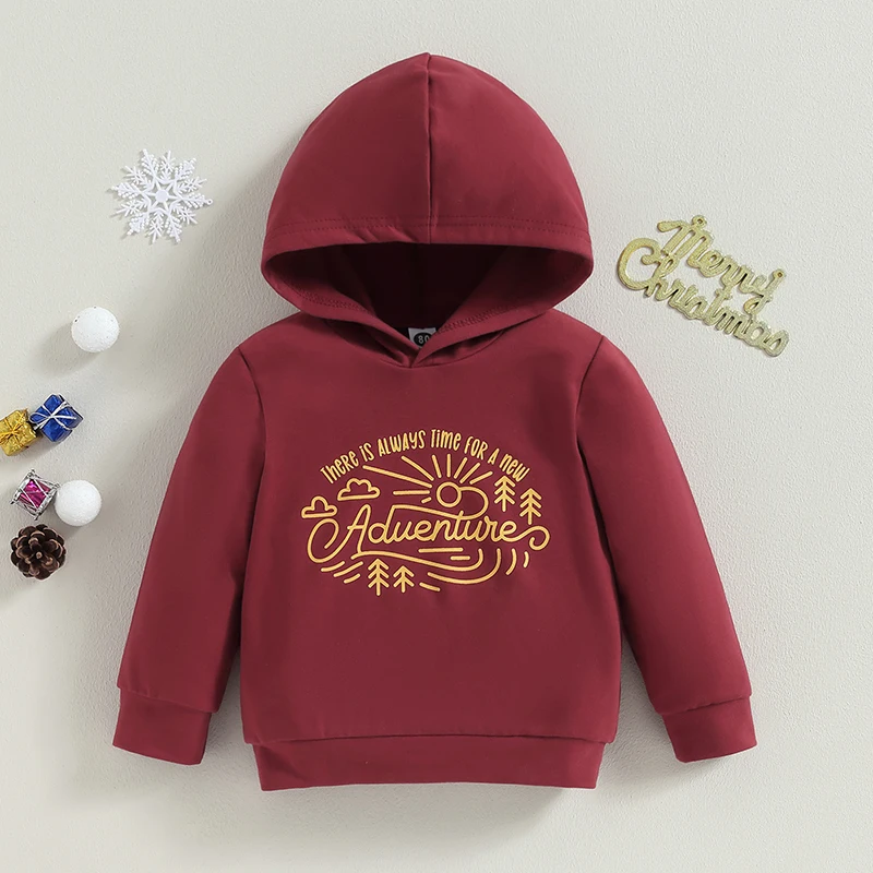 Toddler Boys Girls Christmas Hooded Sweatshirt Long Sleeve Letter Sun Print Hoodies Pullover Tops 6Months-4Years