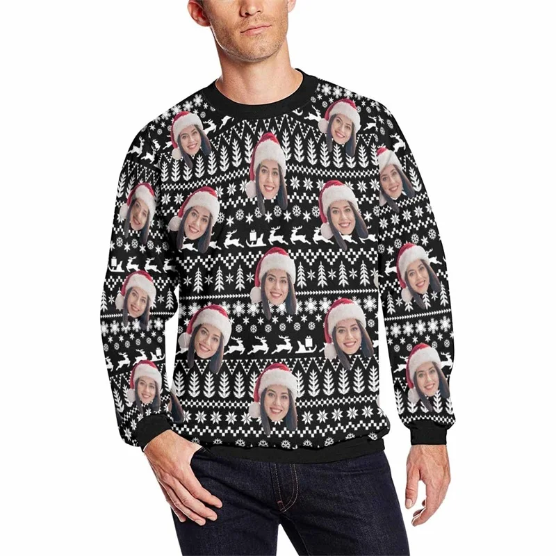 

Custom Personalized Photos Christmas Sweatshirts For Men Pullovers Casual Sweater For Couple Ho Ho Merry Christmas Hoodie