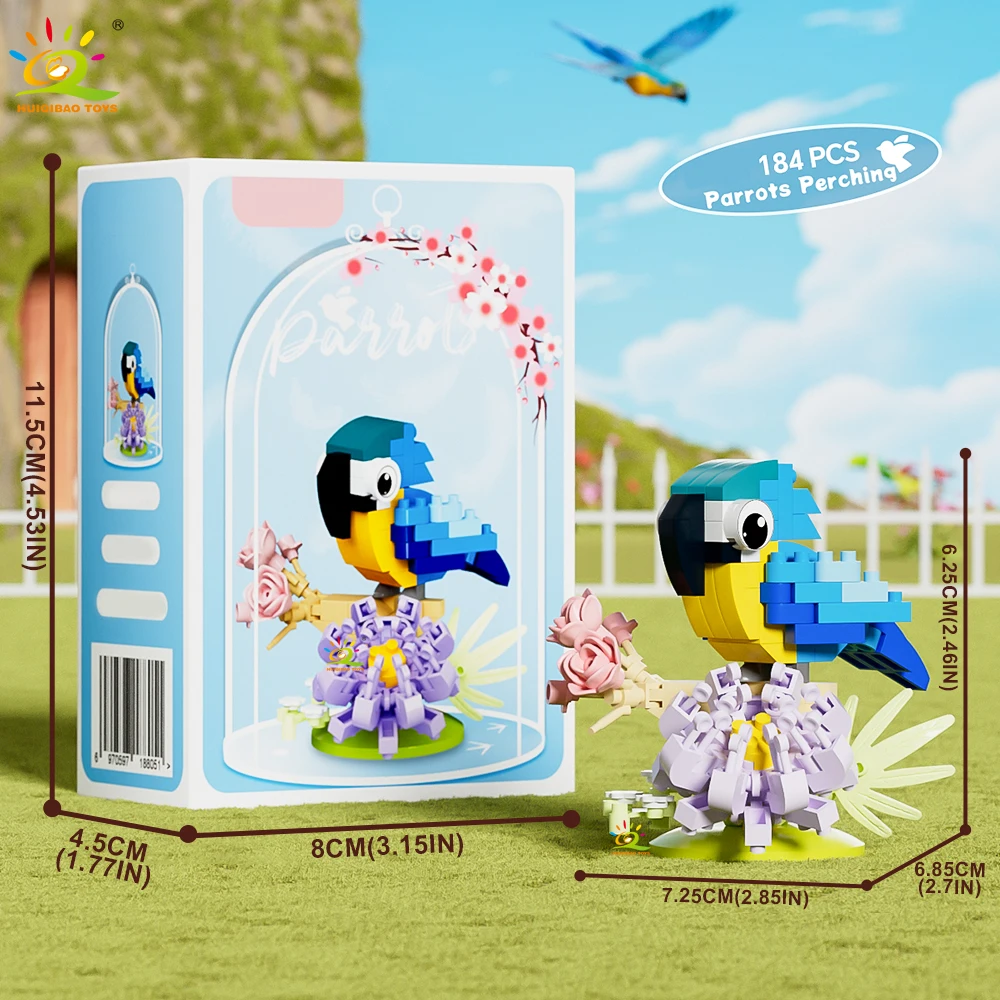 HUIQIBAO MOC Papagei Vogel Blume mit Display Box Micro Baustein Mini Diamant Modell Ziegel Spielzeug für Kinder Schreibtisch Dekor. – Detail 5