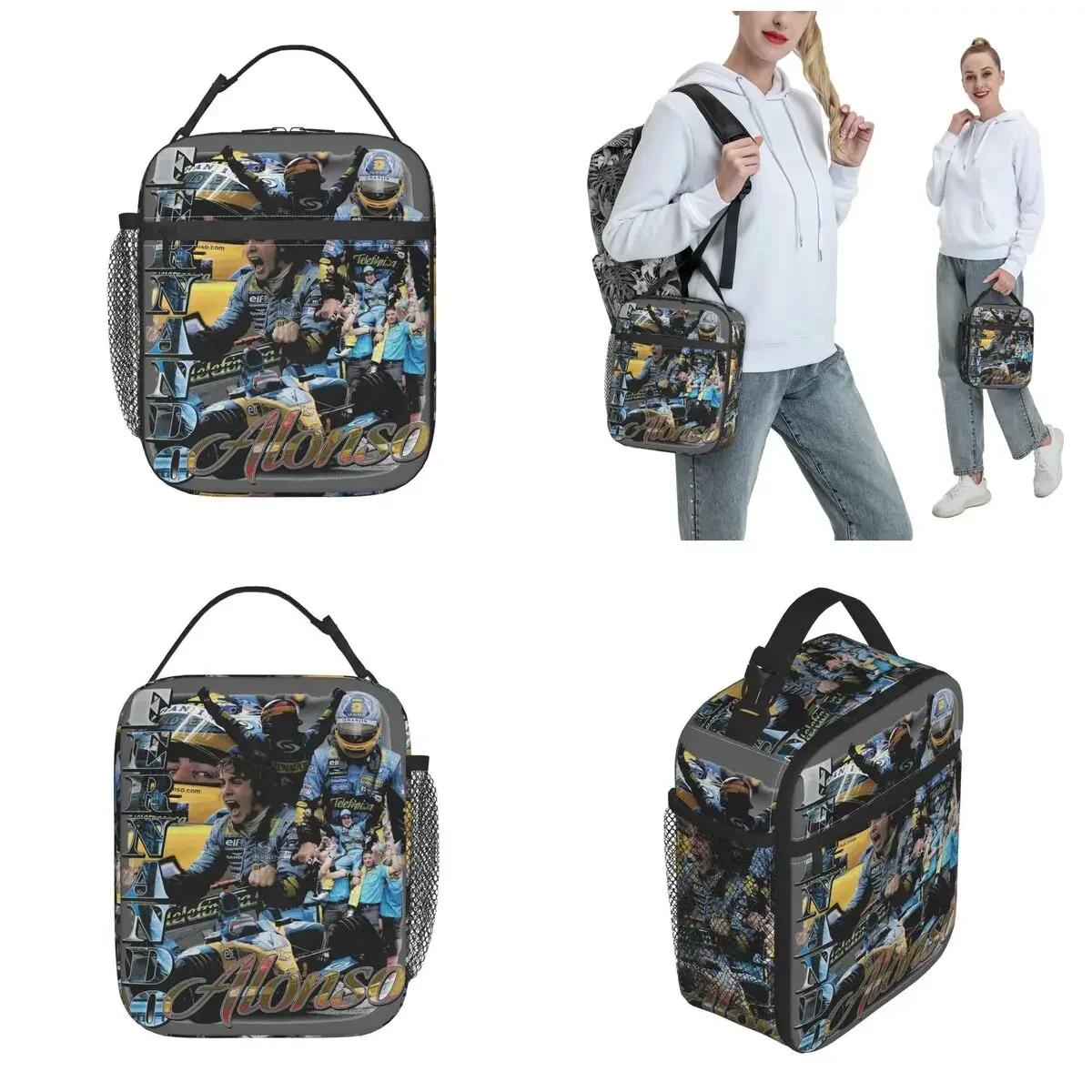 Fernando Alonso Racing Driver Thermal Insulated Lunch Bag for Work Bootleg Reusable Food Bag Men Women Thermal Cooler Lunch Box