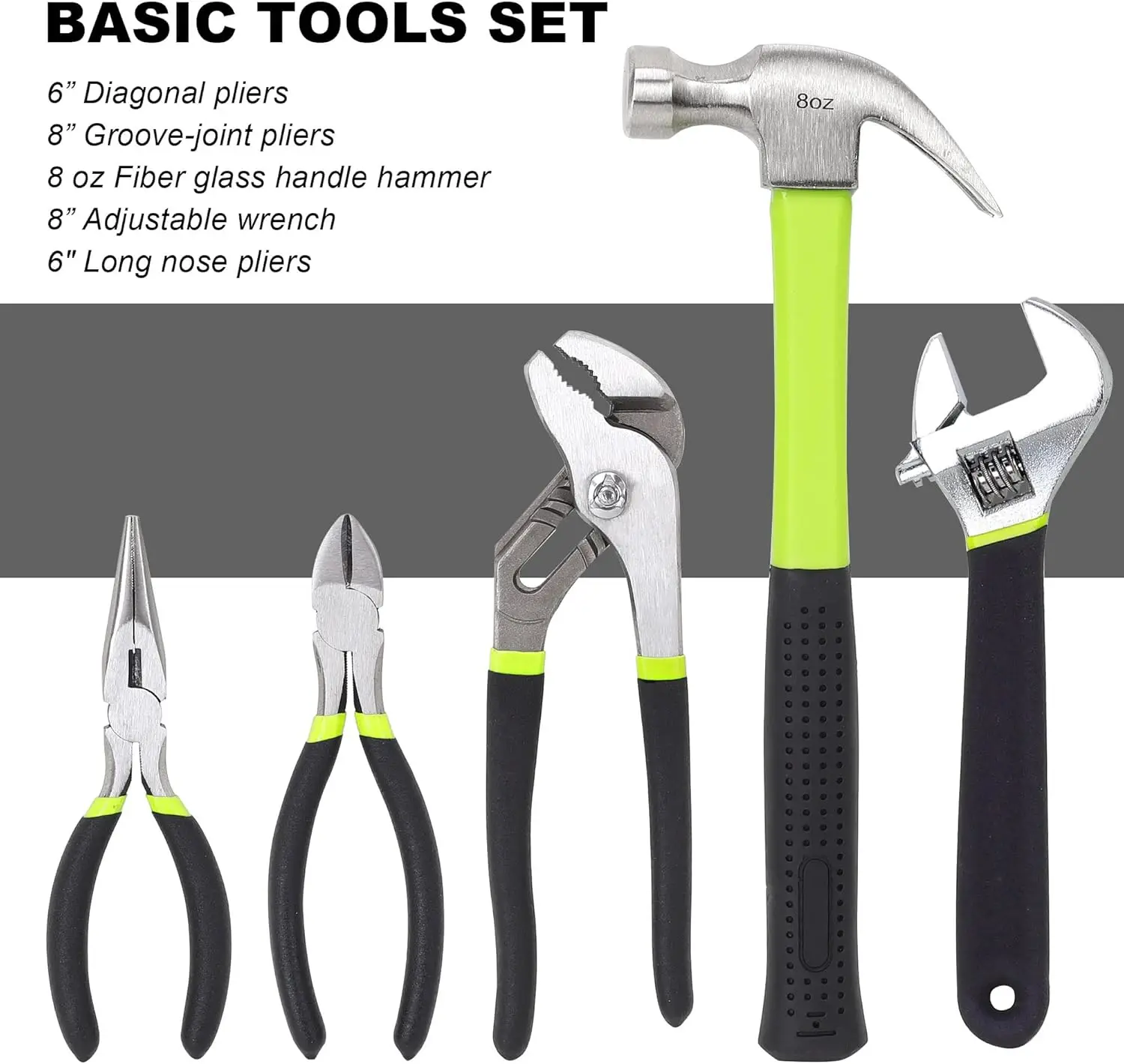 215-Piece Home Repairing Tool Set with 12-Inch Wide Mouth Open Storage Bag Household Hand Tool Kit Green