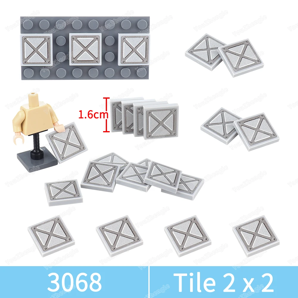3068 Printed Iron Plate Inside the Frame X Pattern Building Block 2x2 Tiles Basic Parts MOC Figures Mecha Model Boy Gift DIY Toy