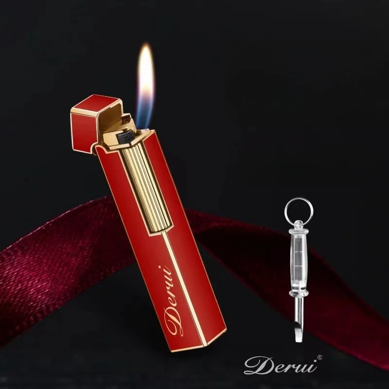 DERUI Mini Metal Retro Grinding Wheel Gas Lighter Lady Side Sliding Lighter Open Flame High-end Boutique Cigarette Lighter Gifts