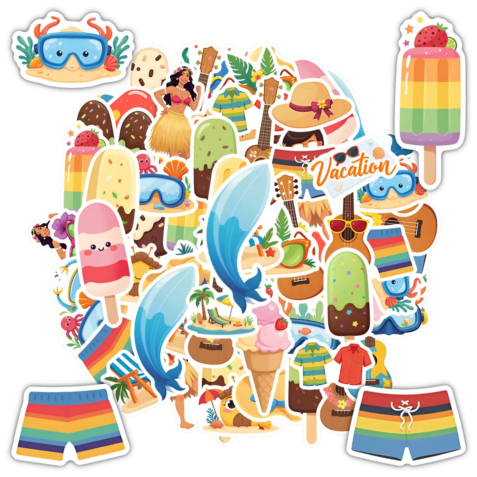 

35-50 шт. тропических летних наклеек, милые пляжные стикеры, набор наклеек для ноутбука, багажа, мобильного телефона, кружки, DIY
