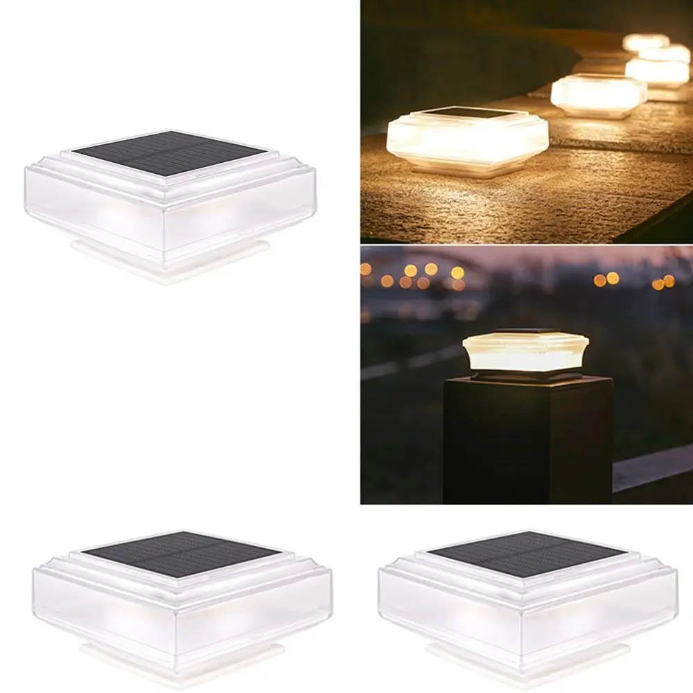 Waterproof Solar Post Light Solar Powered White / Warm Light Solar Column Headlight Lighting Square LED Pillar Cap Lights
