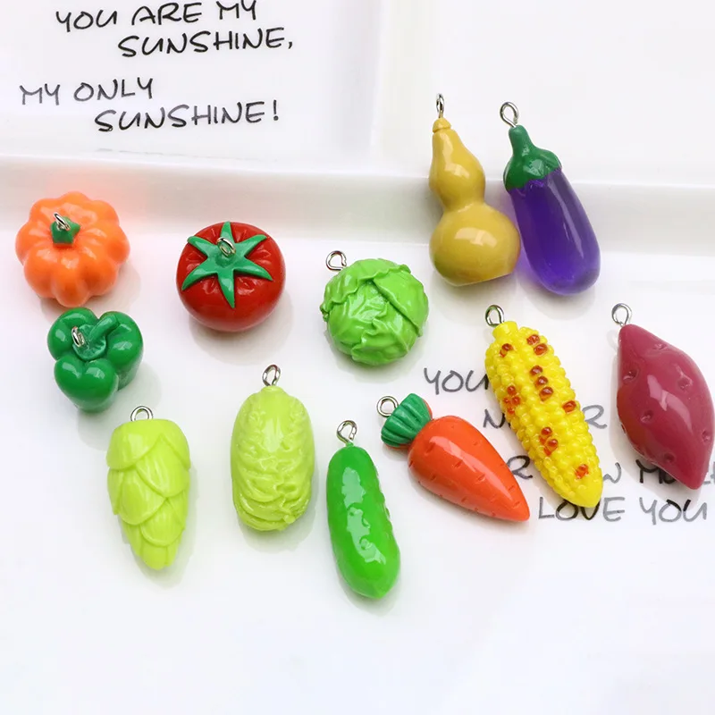 13pcs 3D Vegetable Sweet Potato Big Vegetable Resin Charms Carrot Pendants for Diy Necklace Keychain Jewelry Making Supplies