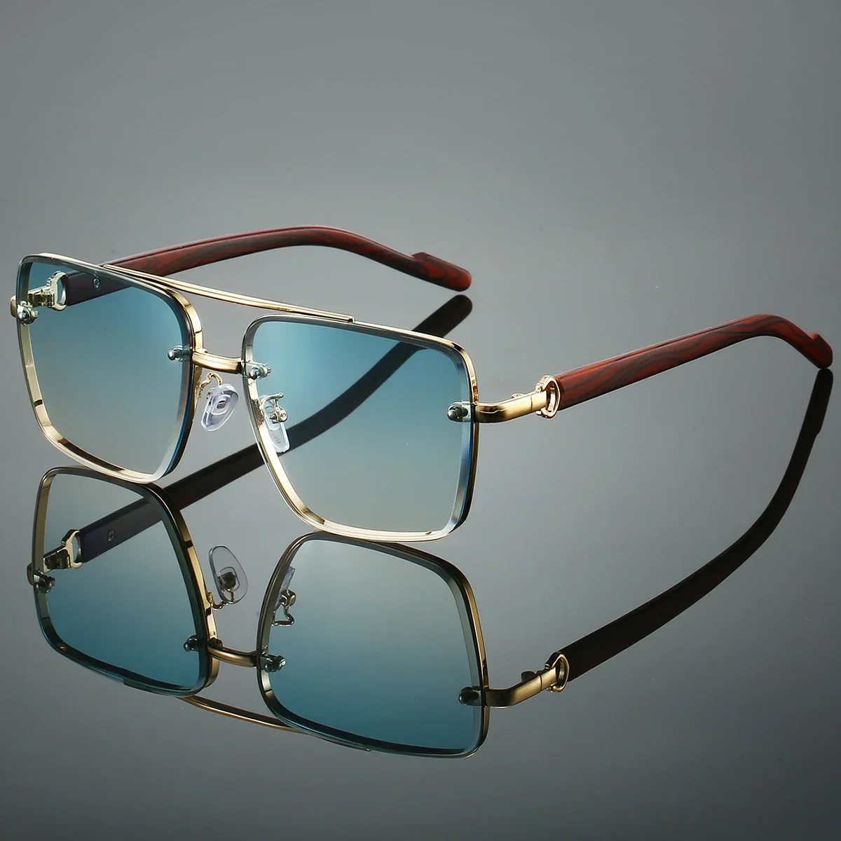 KAMMPT Fashion Retro Square Metal Shades Oryginalne damskie okulary przeciwsłoneczne do jazdy Nowe okulary przeciwsłoneczne z podwójnym mostkiem