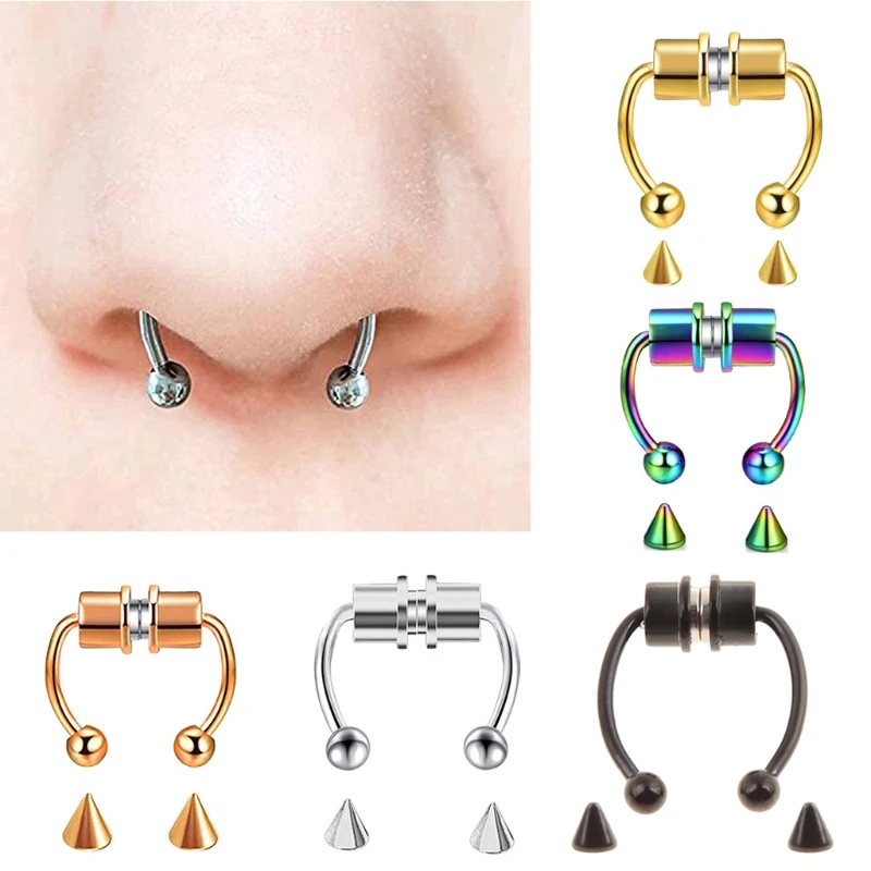 Septum Fake Nose Rings Horseshoe Nose Ring Hoop Piercing Jewelry 316L Stainless Steel Nose Ring Women Gift