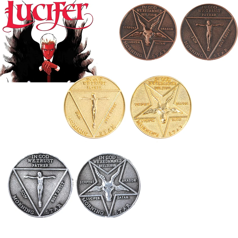 Lucifer Coin Keychain Angel Grim Reaper Devil Pendants Keychains for Women Men Jewelry Accessories Gift Souvenir Ornaments