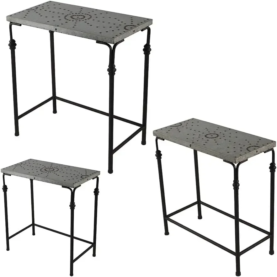 Set of 3 The Gilbert Nesting Tables Metal Plant Stand - L:24x14x26 M:21.5x11.5x23 S:19x9x20 - Galvanized Metal Top & Iron Base