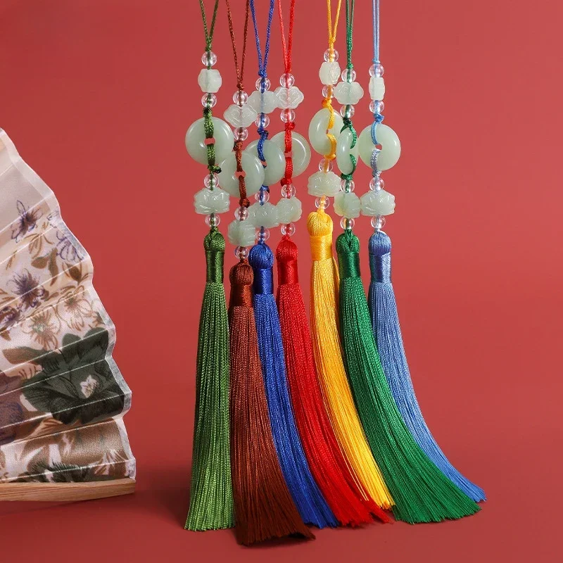 Beautiful Tassels Traditional Imitation Jade Colorful Polyester Tassels Home Decoration Handicraft Folding Fan Ornament