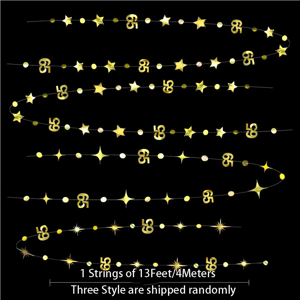 13Ft numero oro 65th Circle Dot Star 65th Happy Birthday Garland Banner Decor 65 anni anniversario di compleanno Streamer appeso