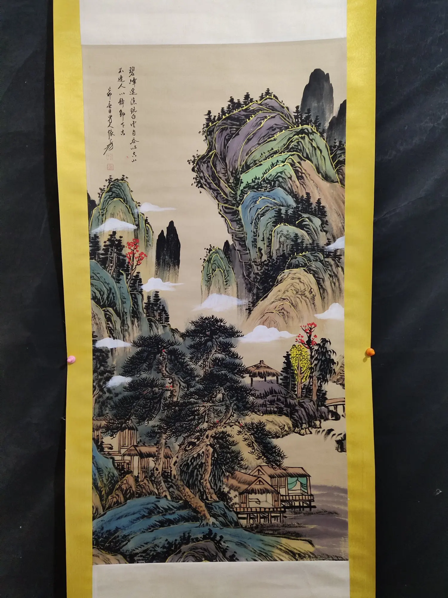 

183x74cm Vintage Handdrawn Chinese Landscape Mountains & Waters Scroll Calligraphy Painting