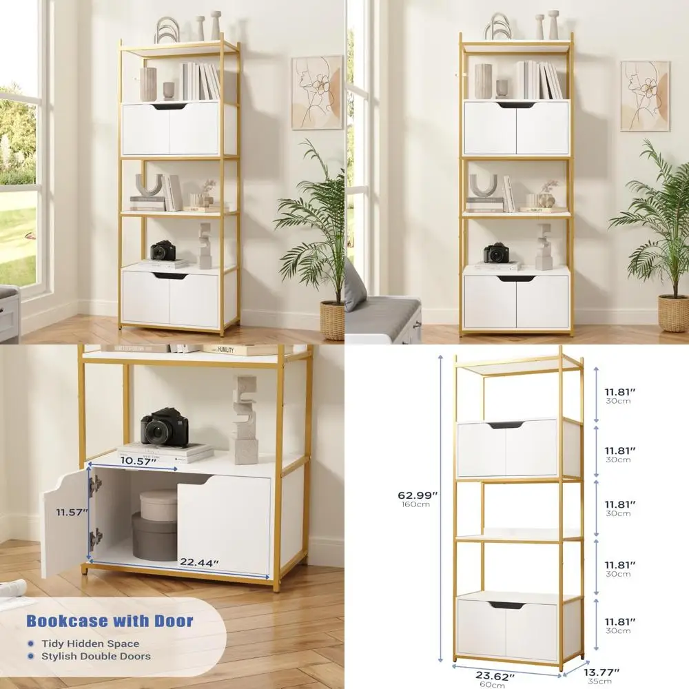 

6-Tier Display Bookshelf with 2 Cabinets, Living Room, Home Office, Bedroom, Washroom Storage Solution