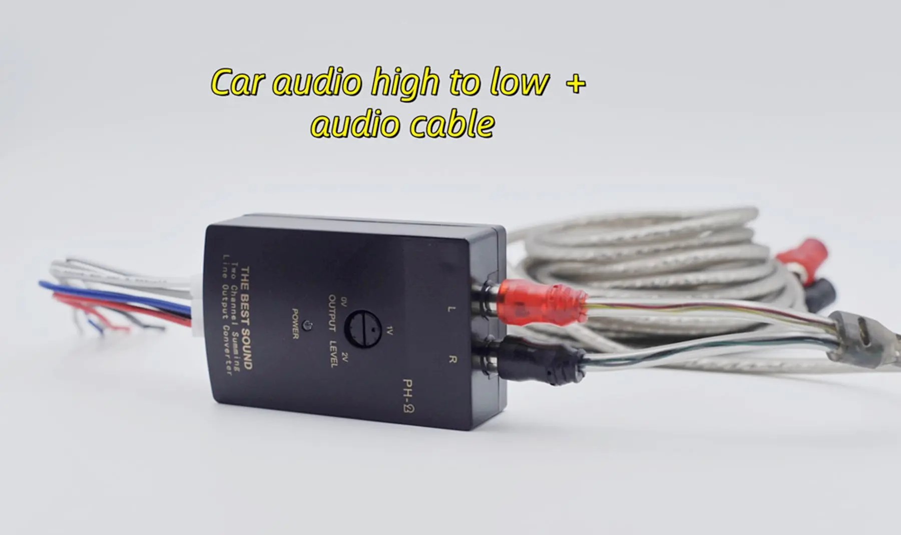Vehicle-mounted host audio signal high-to-low converter with delay control line and 5-meter audio cable for power amplifier