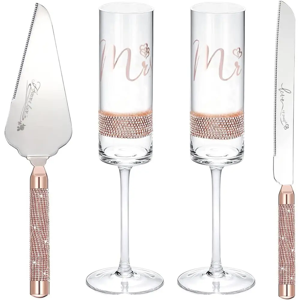 

Набор для свадебного торта: нож и лопатка, «Мистер и миссис» Бокалы для шампанского, набор для резки торта, подарки на помолвку
