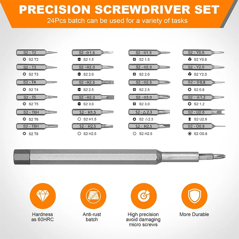 Precision Screwdriver  24 In 1 Kit Bits Magnetic Mini Repair Tool for Disassembly Electronics Computer PC Phone Maintenance Tool