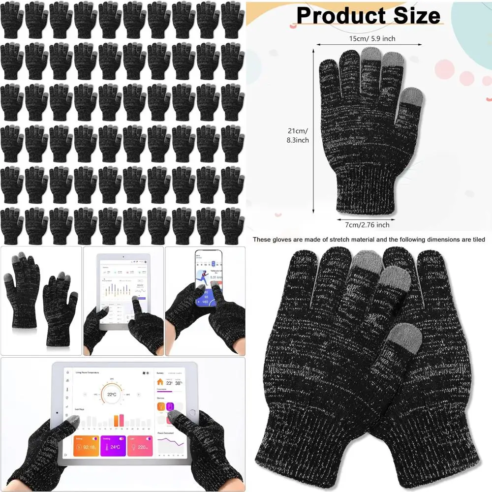 

Bulk 60 Pairs Stretchy Knitted Touchscreen Winter Gloves for Men and Women, Ideal for Texting and Cold Weather Use