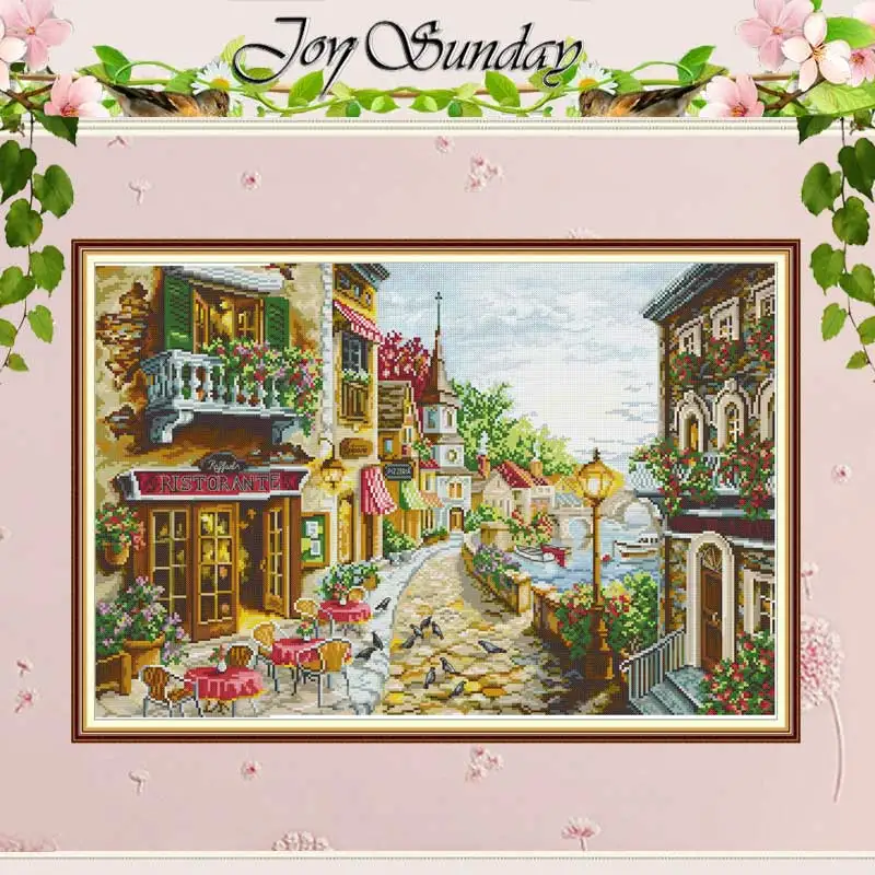 Street Side Restaurant Patterns Counted Cross Stitch Set DIY 11CT 14CT 16CT Stamped DMC Cross-stitch Kit Embroidery Needlework