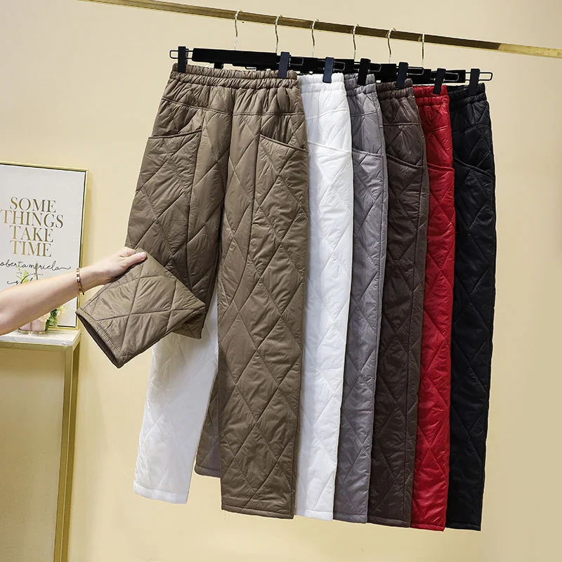 

2024 Autumn Winter Warm Pants Women Casual Solid Color High Waist Harem Trousers Outdoor Thick Cotton Padded Pants