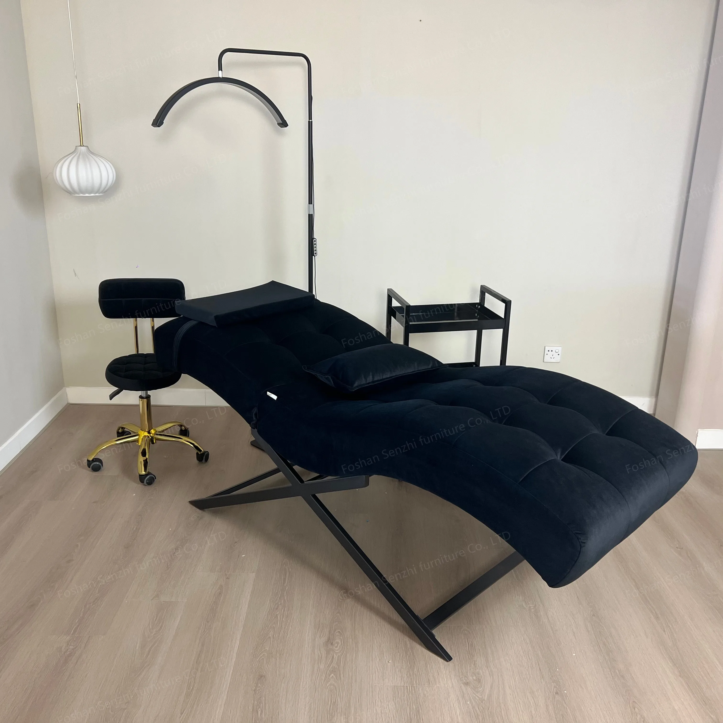 Modern  Lash Bed Massage Table Beauty Salon Leather Gold Stainless Steel Basebase Curved Eyelash Bed
