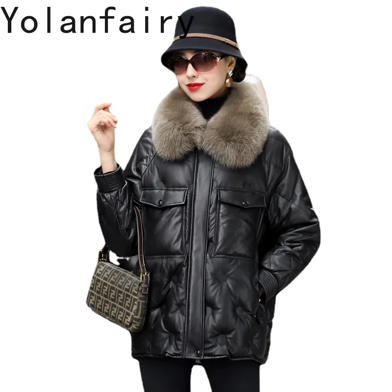 

Thick Genuine Leather Down Jacket Women's Goose Down Coat 2023 Winter New Loose Natural Sheepskin Leather Jackets Veste Femme FC