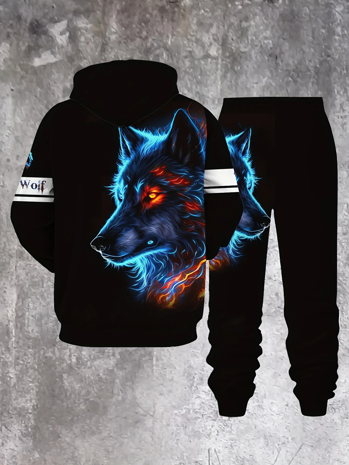 2526 الشتاء/الخريف هوديي و Sweatpants مجموعة ملابس الشارع العصرية والمنزل نمط كلاسيكي Fanshion الذئب ثلاثية الأبعاد الطباعة الملابس