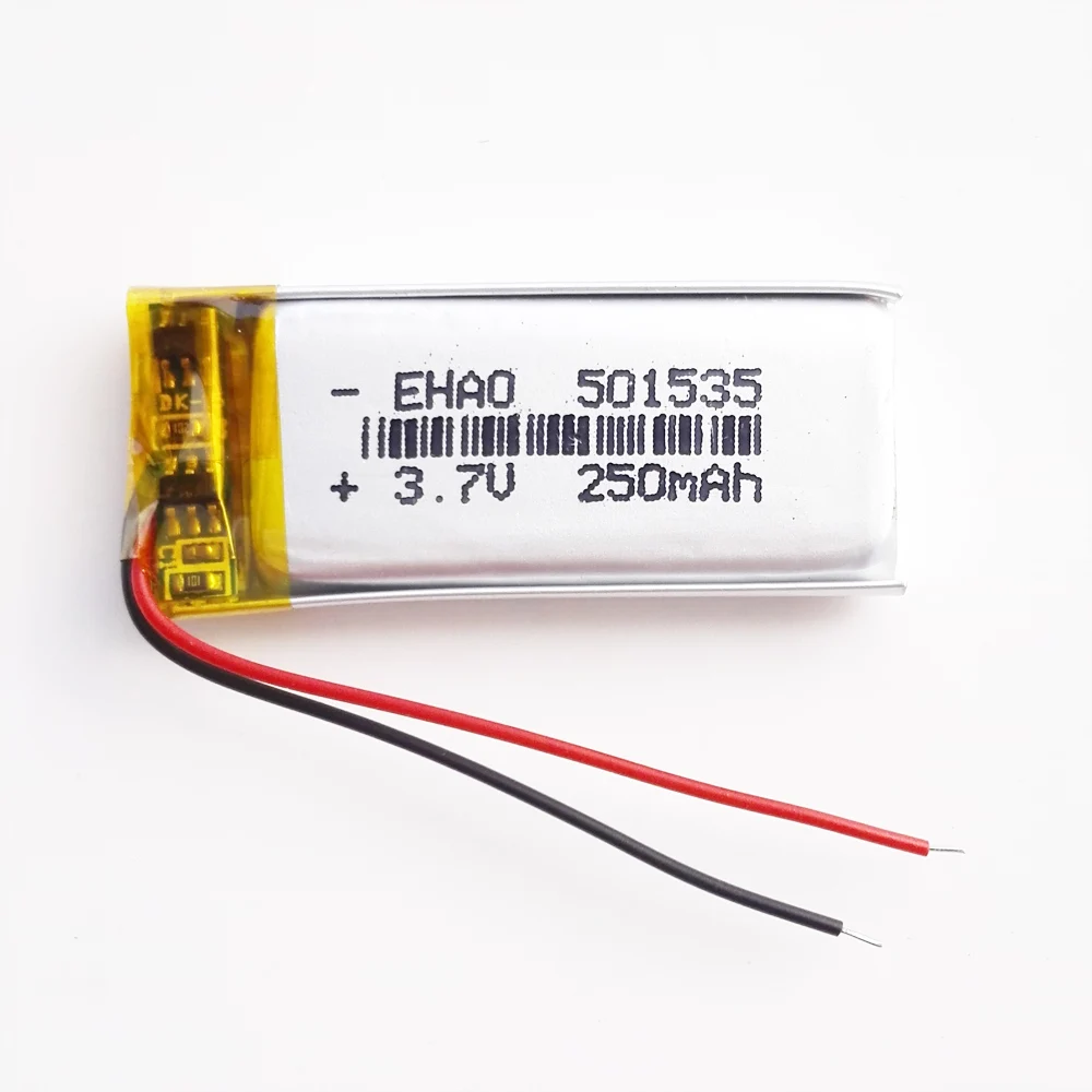 3.7V 250mAh Polymer Lithium Lipo battery Rechargeable Li cells 501535 For MP3 GPS Smart Watch Headset Bluetooth Headphone LED