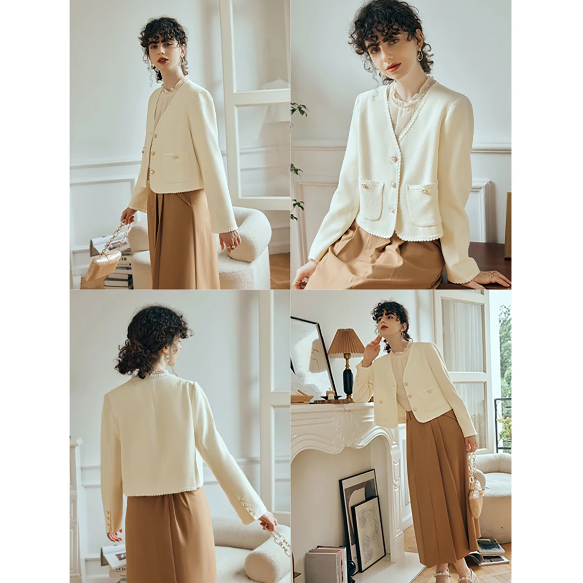 OLrain المرأة عبق نمط سترة ثلاثية الأبعاد الجاكار الصلبة معاطف 2025 الخريف جديد أنيق الخامس الرقبة الإناث أعلى O23QW82618 #4