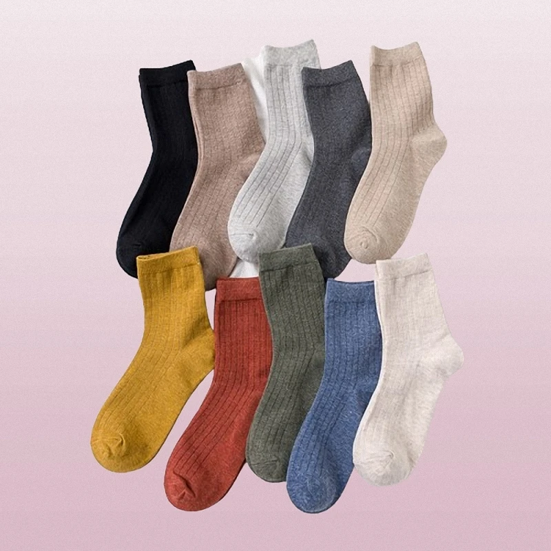 10/20 Pairs Women's Comfort Cotton Socks Mid-tube Casual Socks Solid Color All-match Couple Vertical Striped Cotton Socks