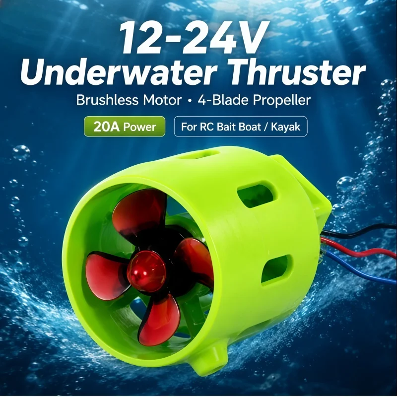 12-24V 20A DC Brushless Underwater Thruster 4-Blade Propeller Fully Waterproof Submersible Propulsion Motor For ROV AUV