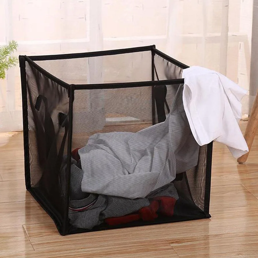 Foldable Dirty Laundry Clothes Basket Fabric Grid Household Clothes Storage Large Capacity Bathroom Finishing Storage Basket Bag