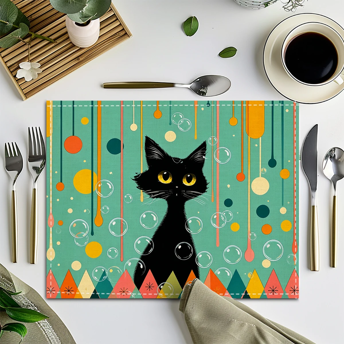 Chic Tropical Leopard Pattern Polyester Placemats & Coasters - Stylish Table Linens for Home, Restaurant and Daily Use