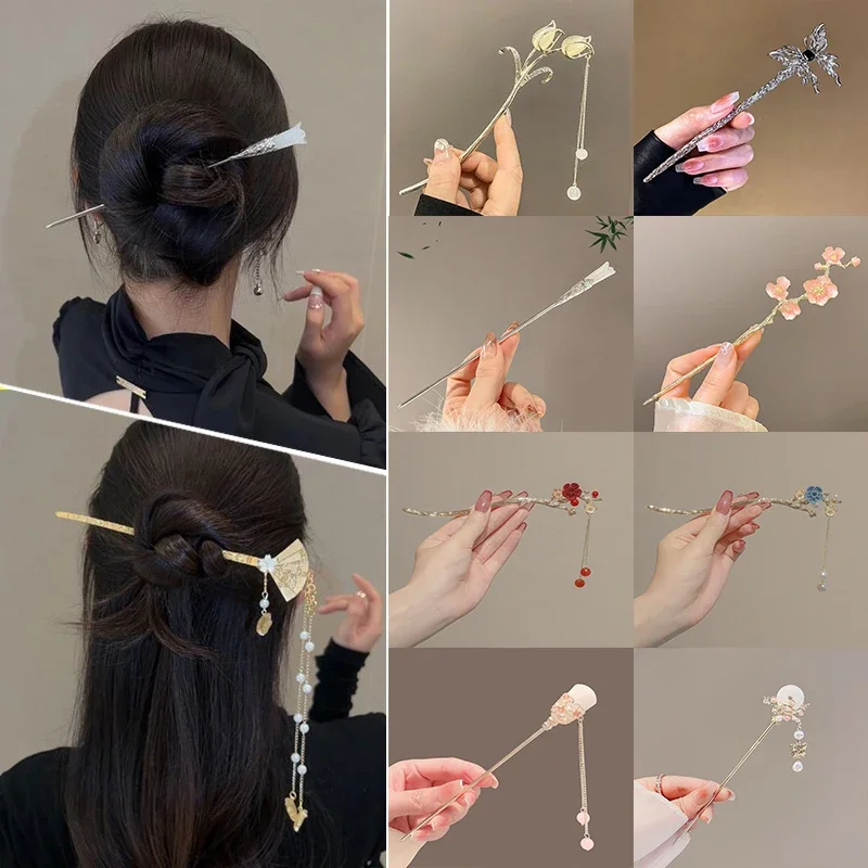 

Retro Chinese Style Tassel Hair Clip For Women Hair Stick Pins Flower Handmade Hairpins Charm Jewelry Accessories Hair Ornaments