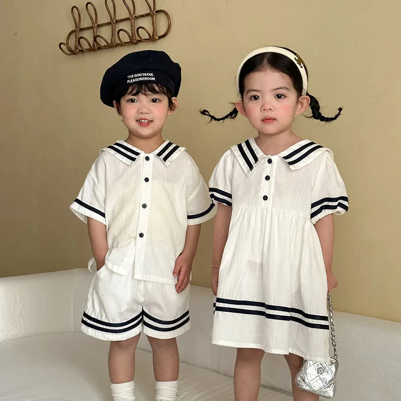 

MILANCEL New Summer Kids Clothes Set 1-9T Cute Stripe Boys Shirt+Shorts Thin Loose Children Clothes Korean Version Girls Outwear