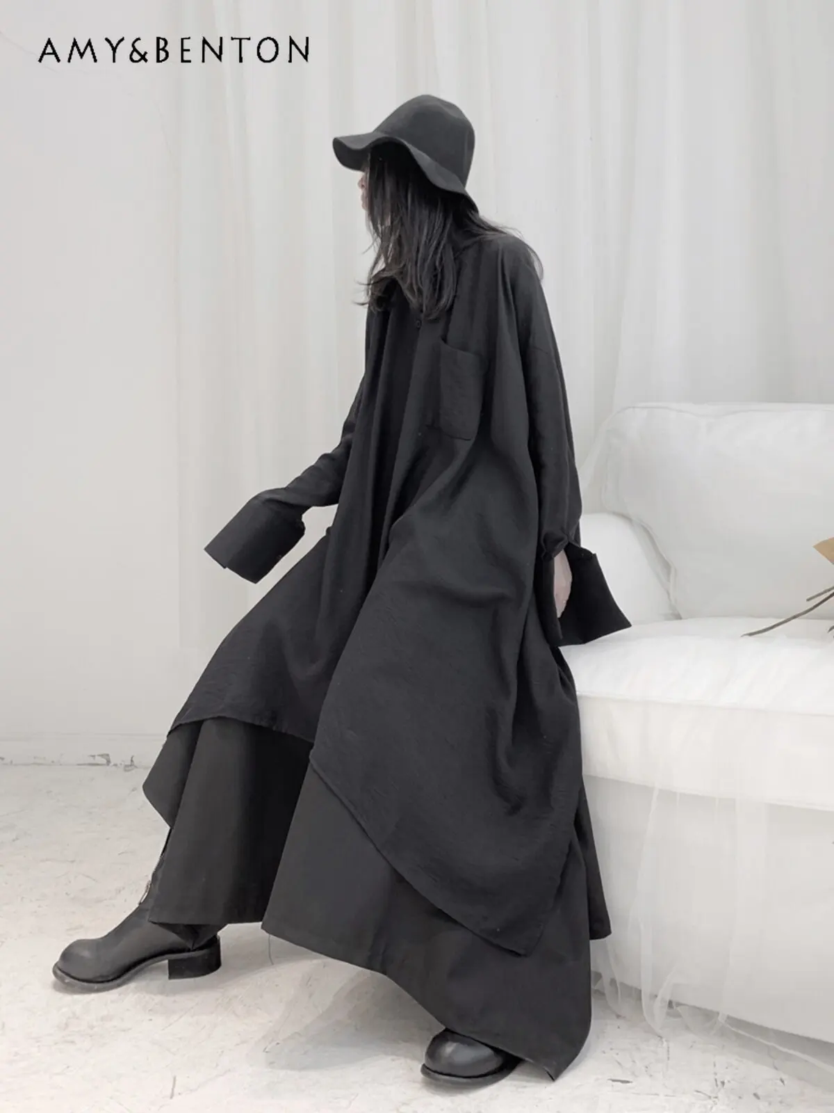 

Women Japanese Avant Garde Oversized Batwing Sleeve Shirt Irregular Asymmetric Hem White Loose Long Blouse Dark Mori Streetwear