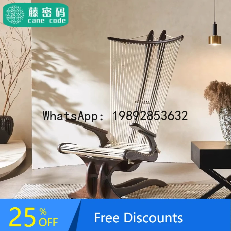 

XL Harp Chair Nordic Solid Wood Sailboat Art Creative Homestay Hotel Leisure Recliner Sofa Chair