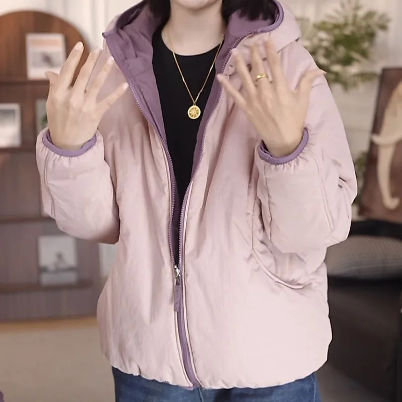 

Casual Double-sided Wear Cotton-padded Jacket Women's Parkas 2026 Winter New Loose Coat Female Fashion Outerwear Hooded Overcoat