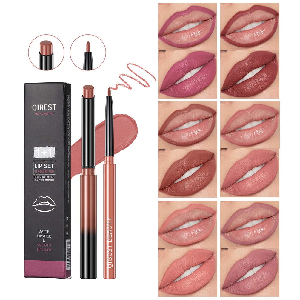 2PCS Lipstick Lipliner Set Matte Velvet Lipliner lip Contour Makeup Sexy Lip Stick Nude Color Durable Waterproof Lip Cosmetics