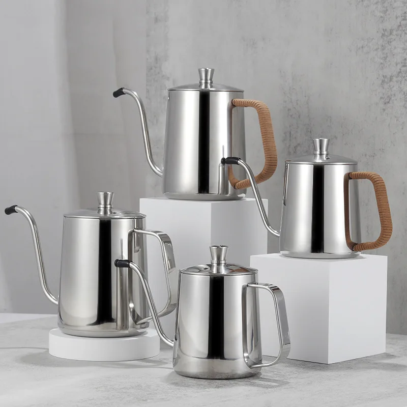 Drip Kettle 350ml 600ml Coffee Tea Pot Non-stick Coating Food Grade Stainless Steel Gooseneck Drip Kettle Swan Neck Thin Mouth