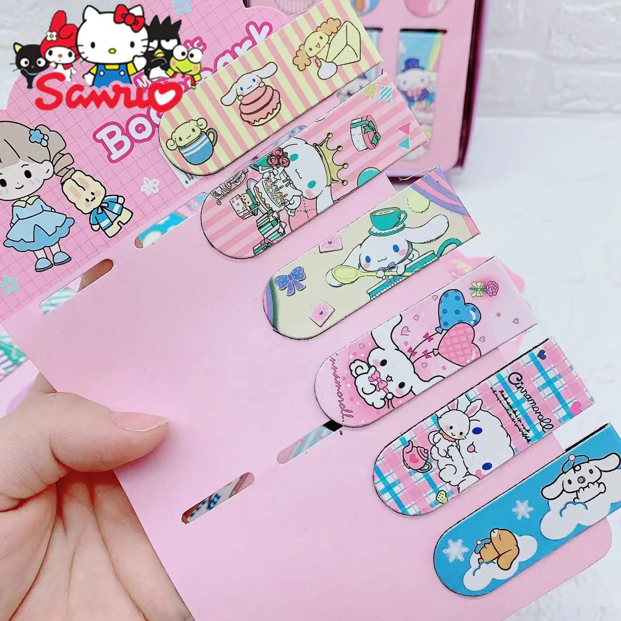 5Set(30Pcs) Sanrio Melody Kuromi Hello Kitty Cinnamoroll Pochacco Magnetic Bookmarks Student Bookmarks DIY Folding Bookmarks