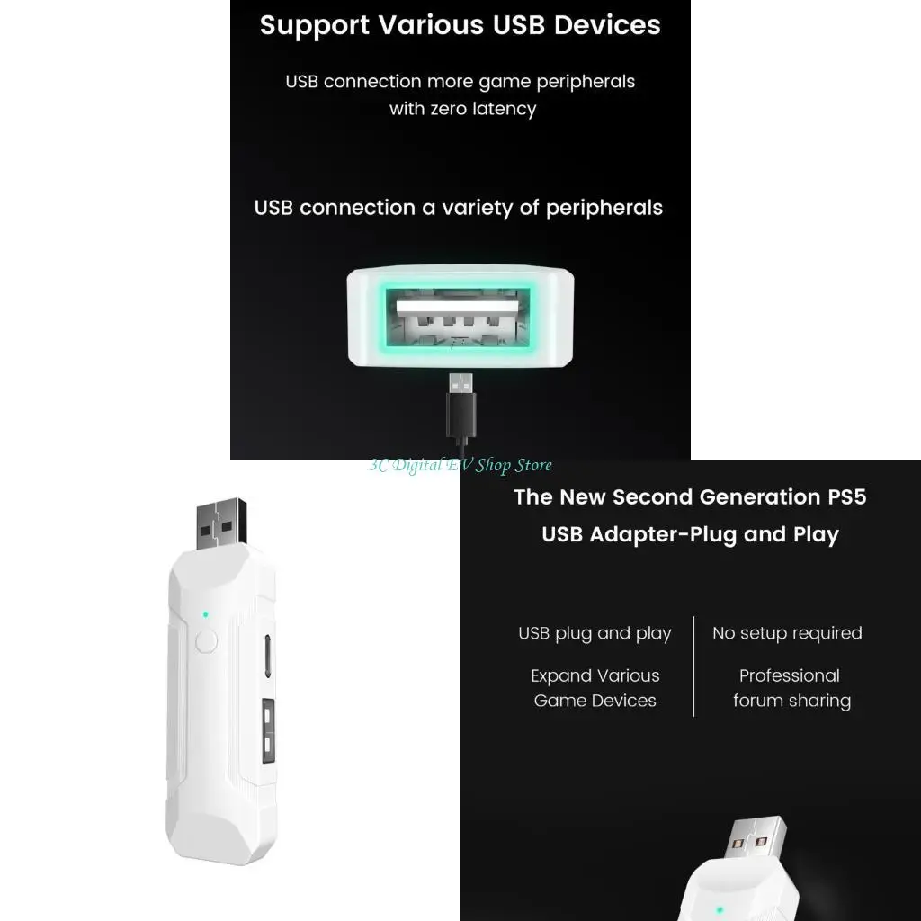 

E74D Gamepad Connector Adapter with External Power Supply Port USB Adapter