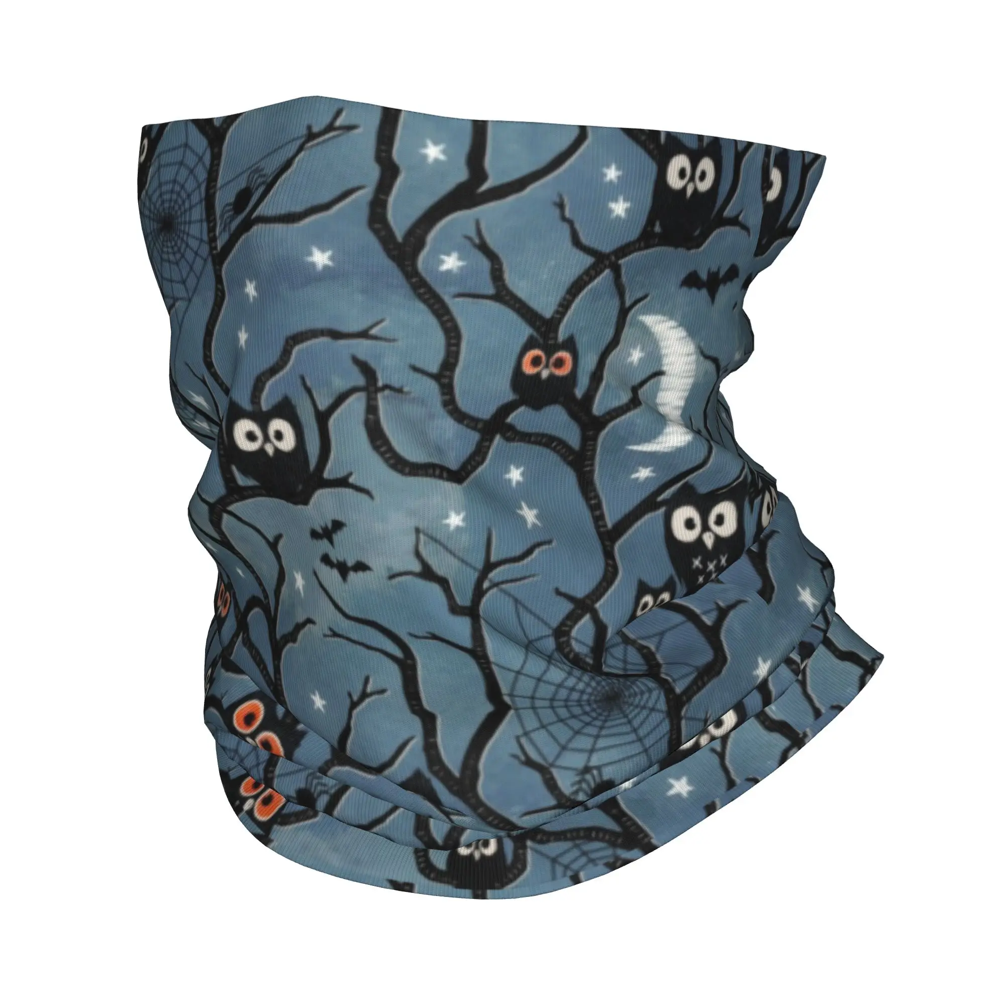 

Custom Spooky Woods Owls Bandana Neck Warmer Men Women Winter Ski Tube Scarf Gaiter Forest Night Face Cover