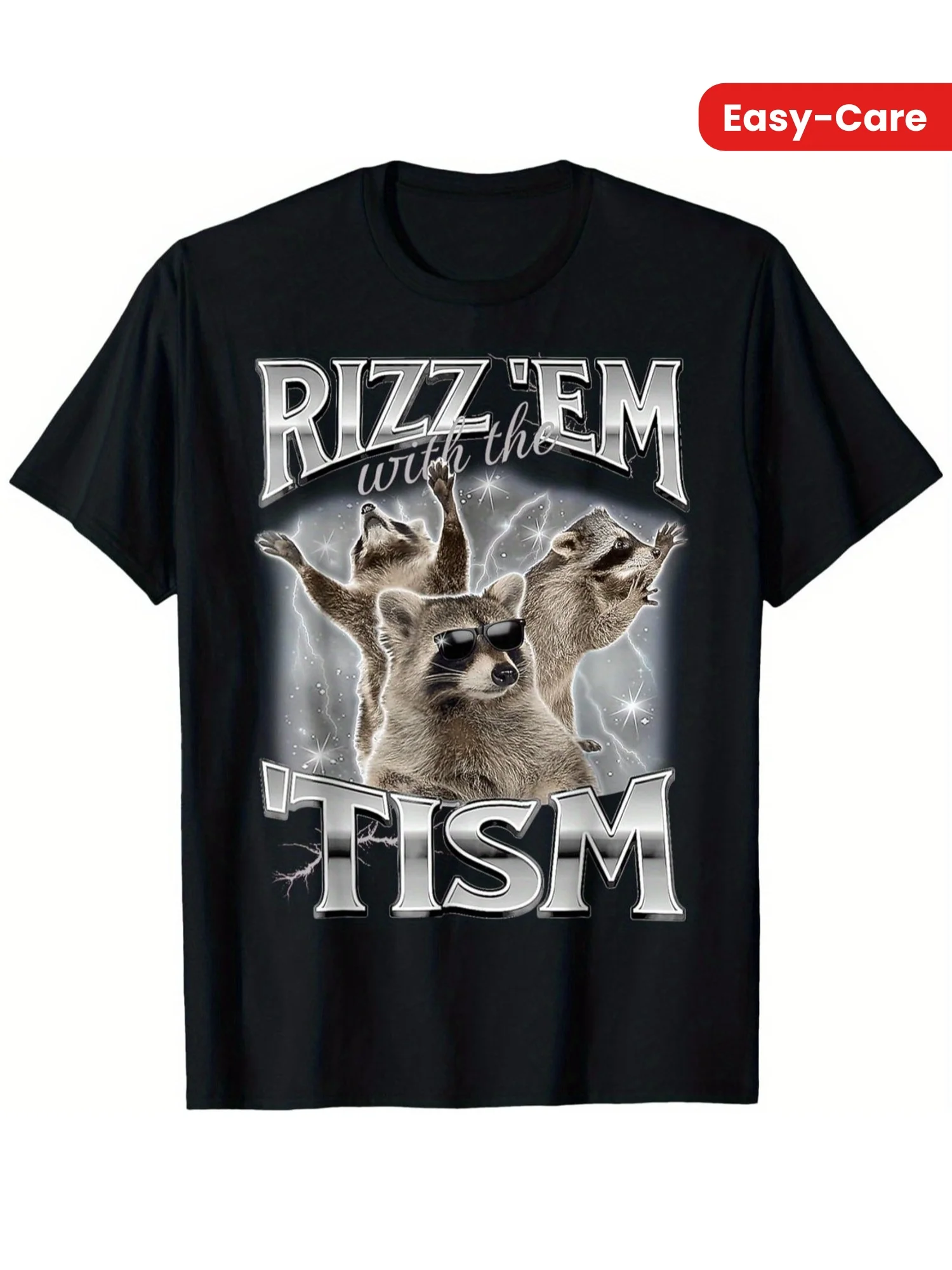 

Men's Rizzem with the Tism Graphic Cotton Tee - Soft & Comfortable 100% Cotton Jersey Knit, Trendy Raccoon Print, Durable